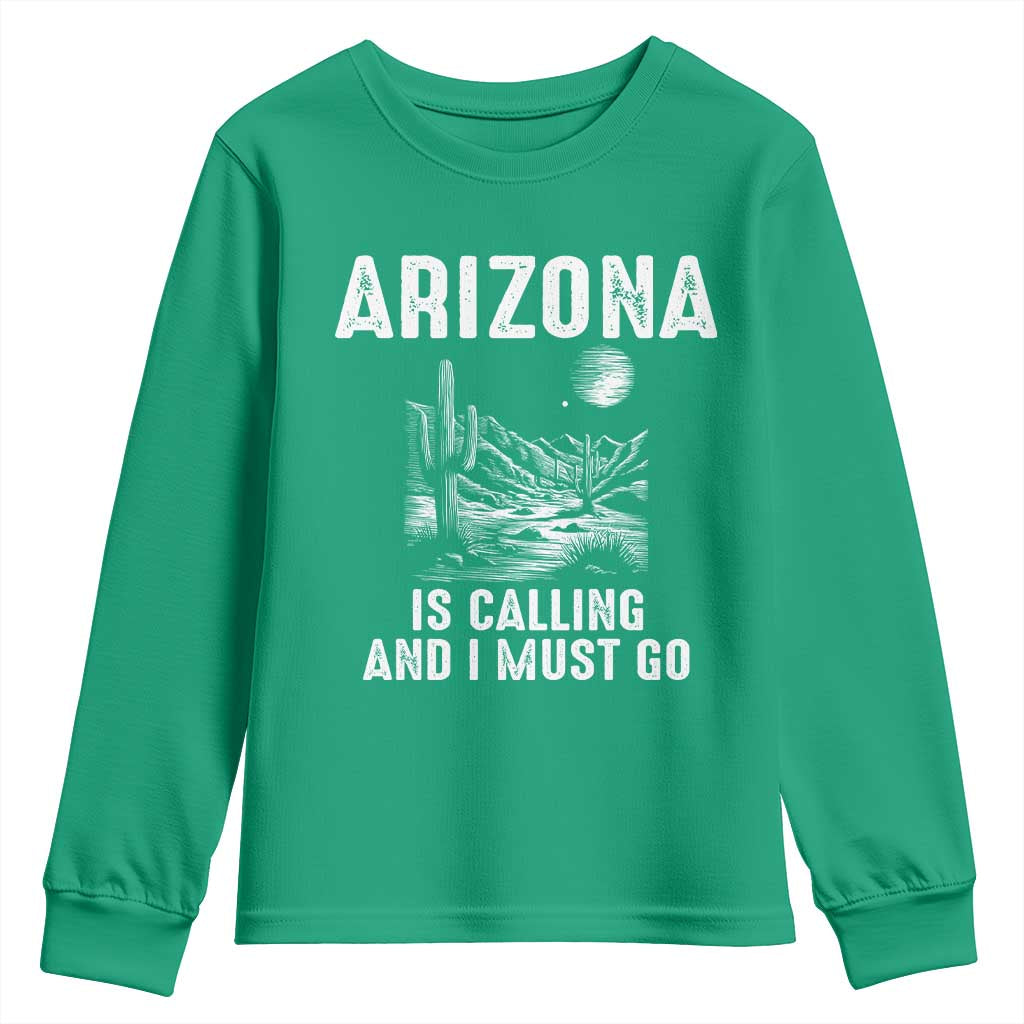 Retro Arizona Is Calling And I Must Go Graphic Youth Sweatshirt Outdoor Desert Cactus Mountain Travel Souvenir