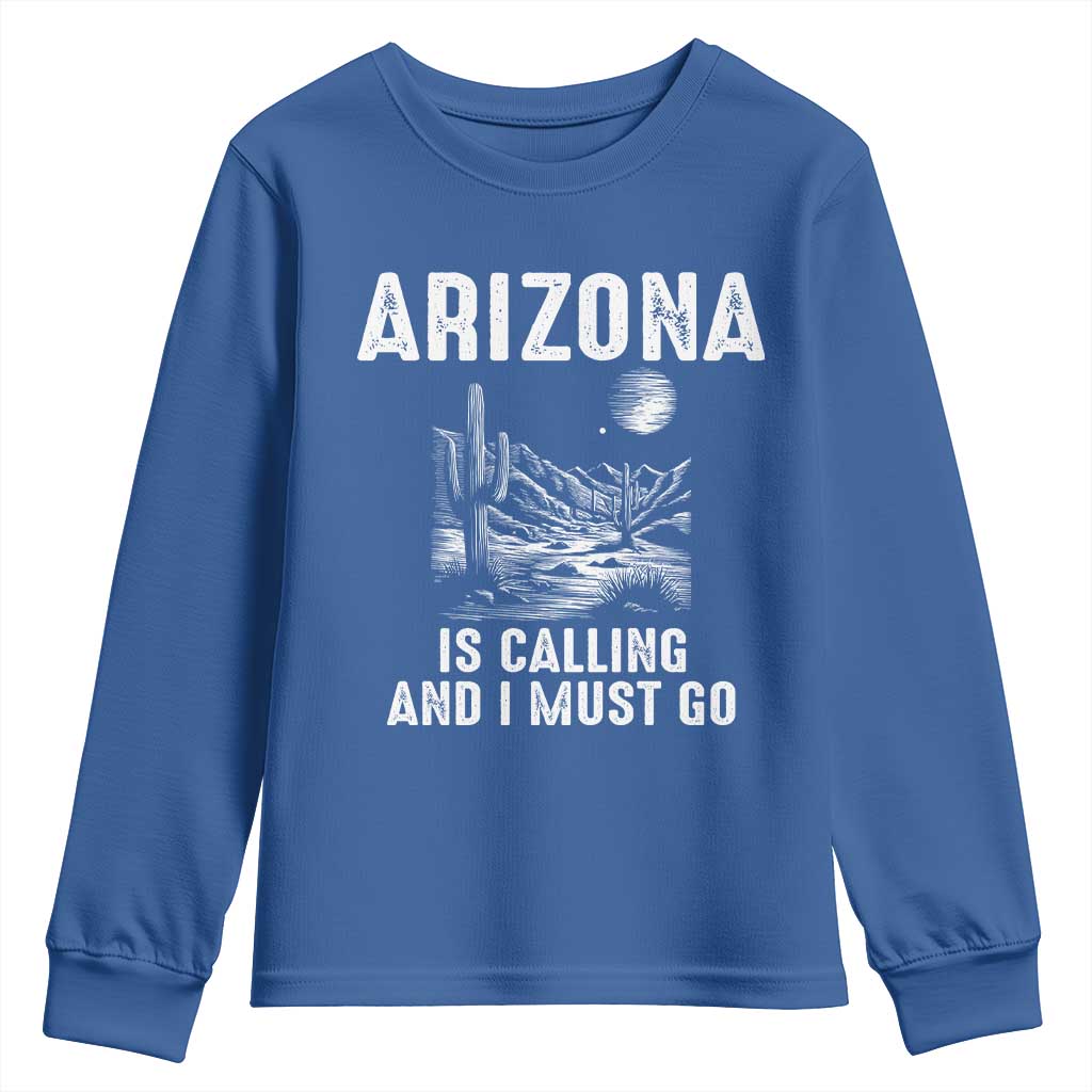 Retro Arizona Is Calling And I Must Go Graphic Youth Sweatshirt Outdoor Desert Cactus Mountain Travel Souvenir