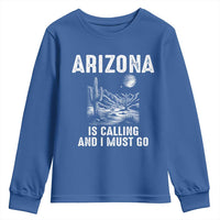 Retro Arizona Is Calling And I Must Go Graphic Youth Sweatshirt Outdoor Desert Cactus Mountain Travel Souvenir