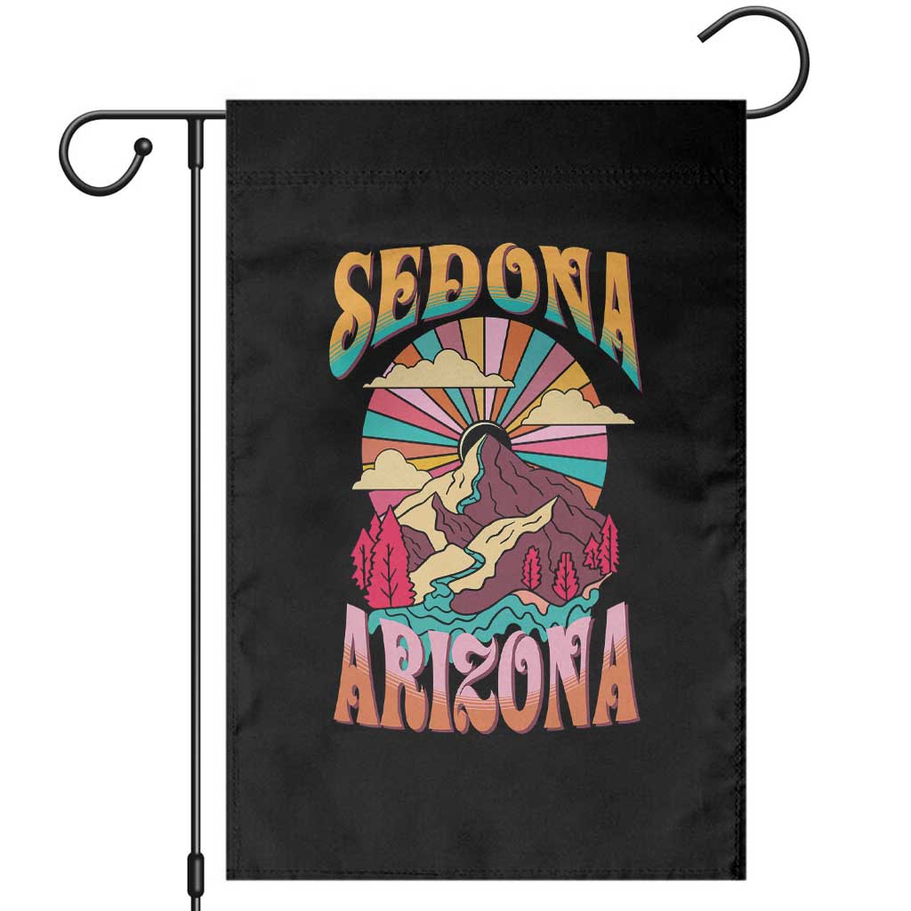 Vintage Retro Sedona Arizona Graphic Garden Flag Psychedelic Red Rock Mountain Sunset Travel Souvenir