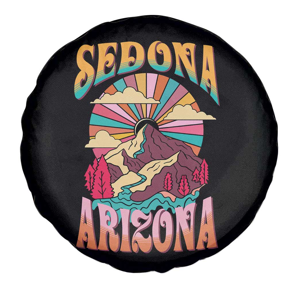 Vintage Retro Sedona Arizona Graphic Spare Tire Cover Psychedelic Red Rock Mountain Sunset Travel Souvenir