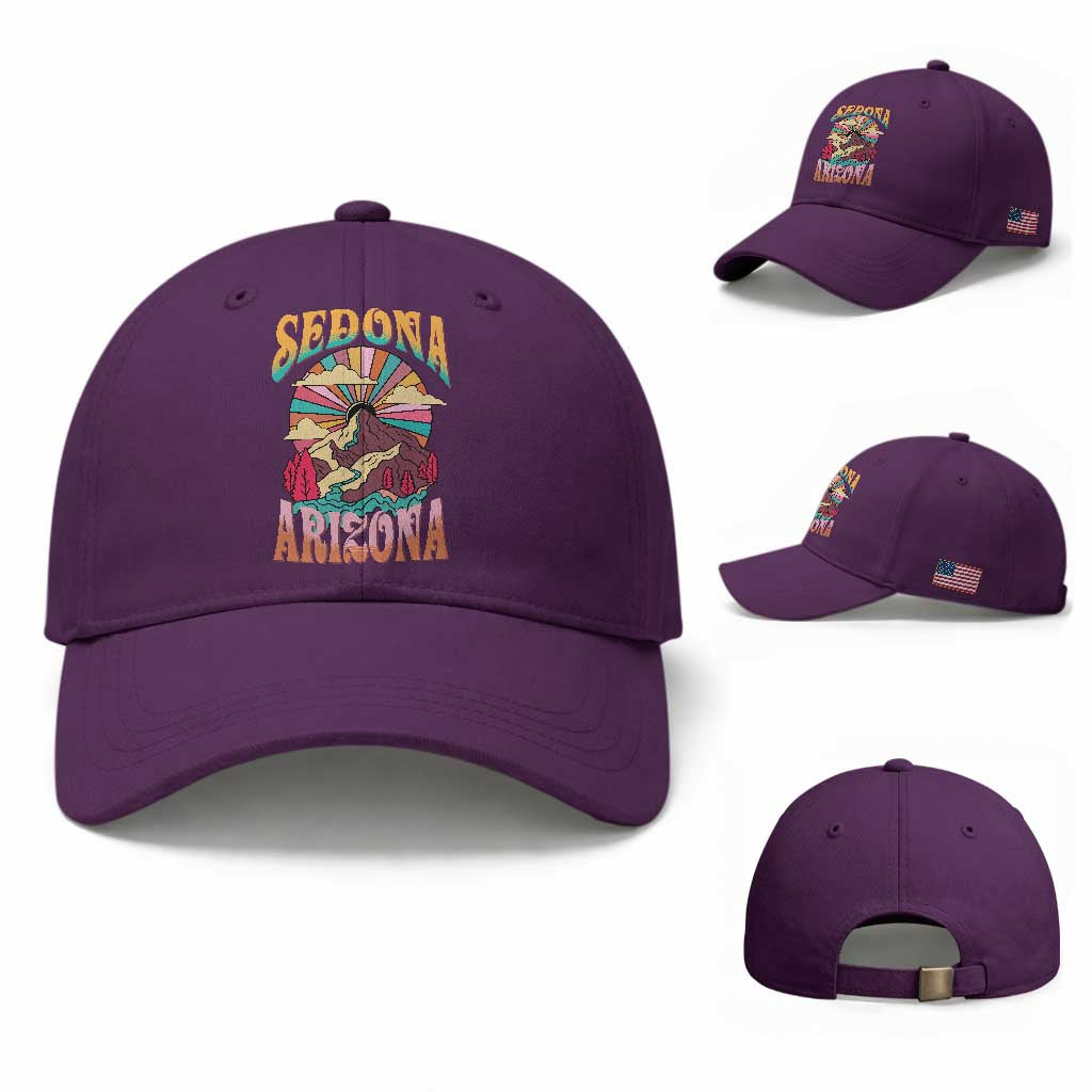 Vintage Retro Sedona Arizona Graphic Baseball Cap Psychedelic Red Rock Mountain Sunset Travel Souvenir