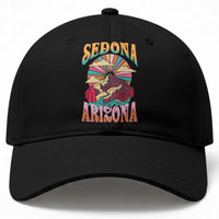 Vintage Retro Sedona Arizona Graphic Baseball Cap Psychedelic Red Rock Mountain Sunset Travel Souvenir