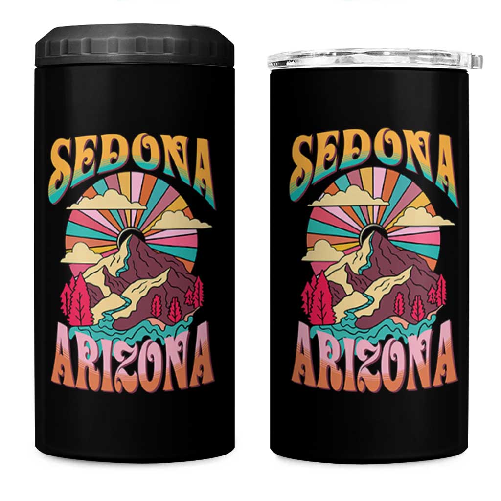 Vintage Retro Sedona Arizona Graphic 4 in 1 Can Cooler Tumbler Psychedelic Red Rock Mountain Sunset Travel Souvenir