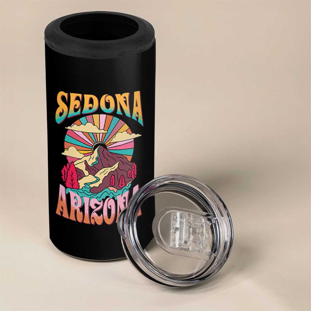 Vintage Retro Sedona Arizona Graphic 4 in 1 Can Cooler Tumbler Psychedelic Red Rock Mountain Sunset Travel Souvenir