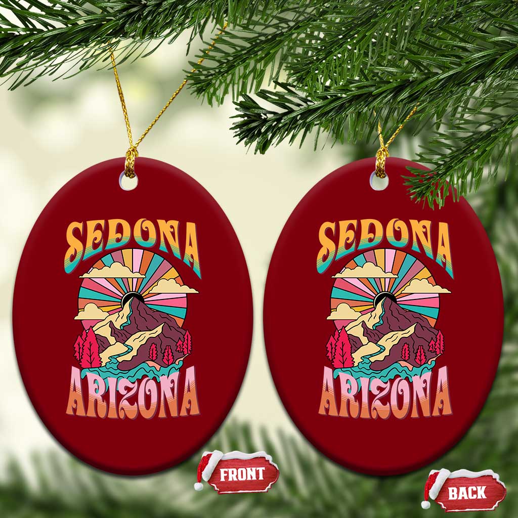 Vintage Retro Sedona Arizona Graphic Ceramic Ornament Psychedelic Red Rock Mountain Sunset Travel Souvenir