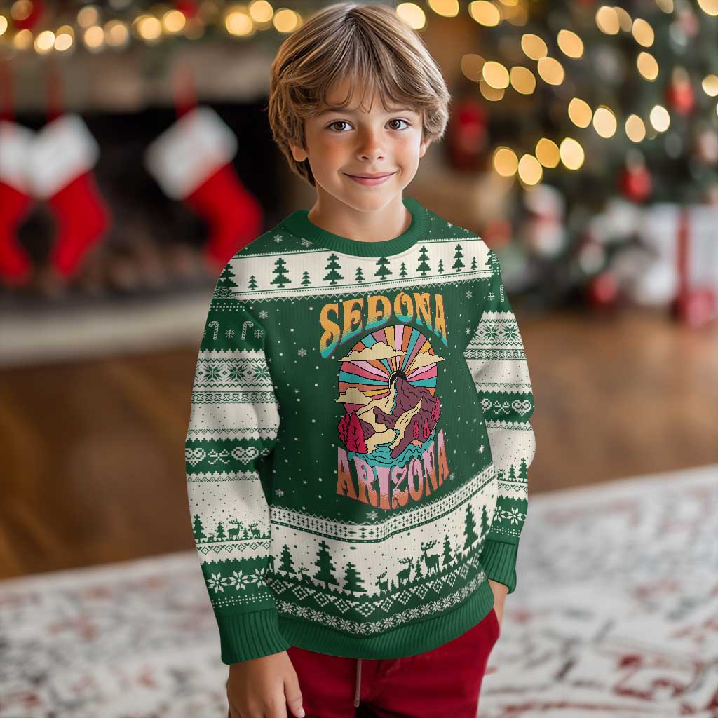 Vintage Retro Sedona Arizona Graphic Ugly Christmas Sweater Psychedelic Red Rock Mountain Sunset Travel Souvenir