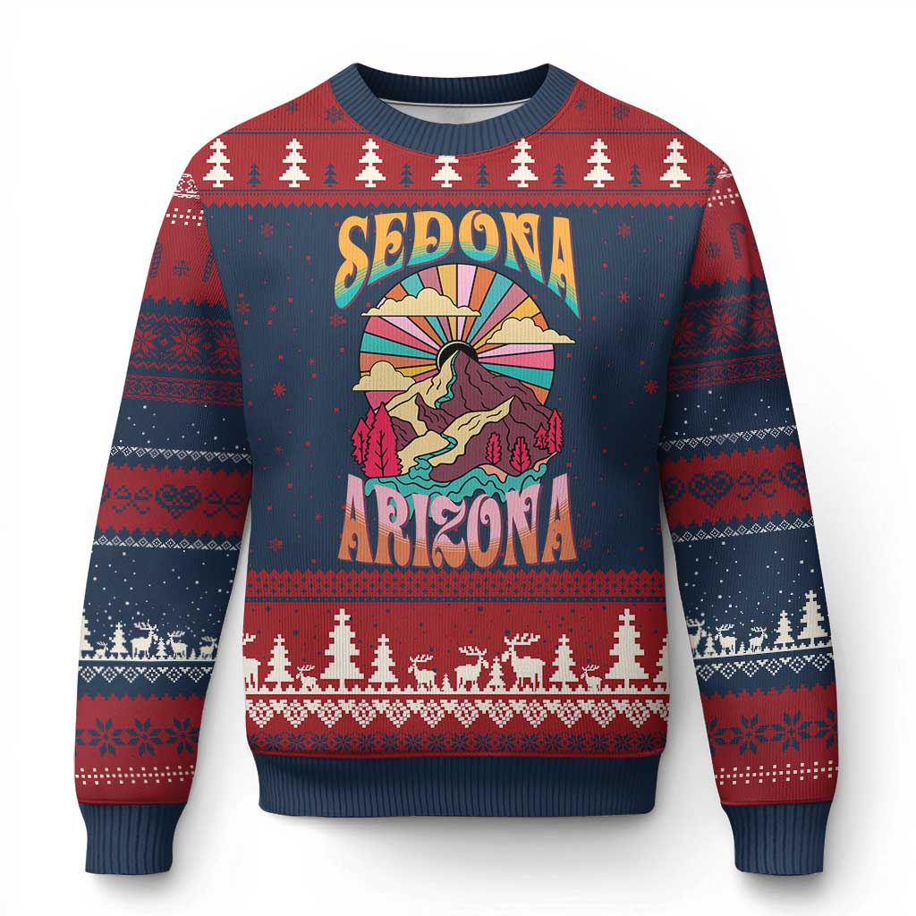 Vintage Retro Sedona Arizona Graphic Ugly Christmas Sweater Psychedelic Red Rock Mountain Sunset Travel Souvenir