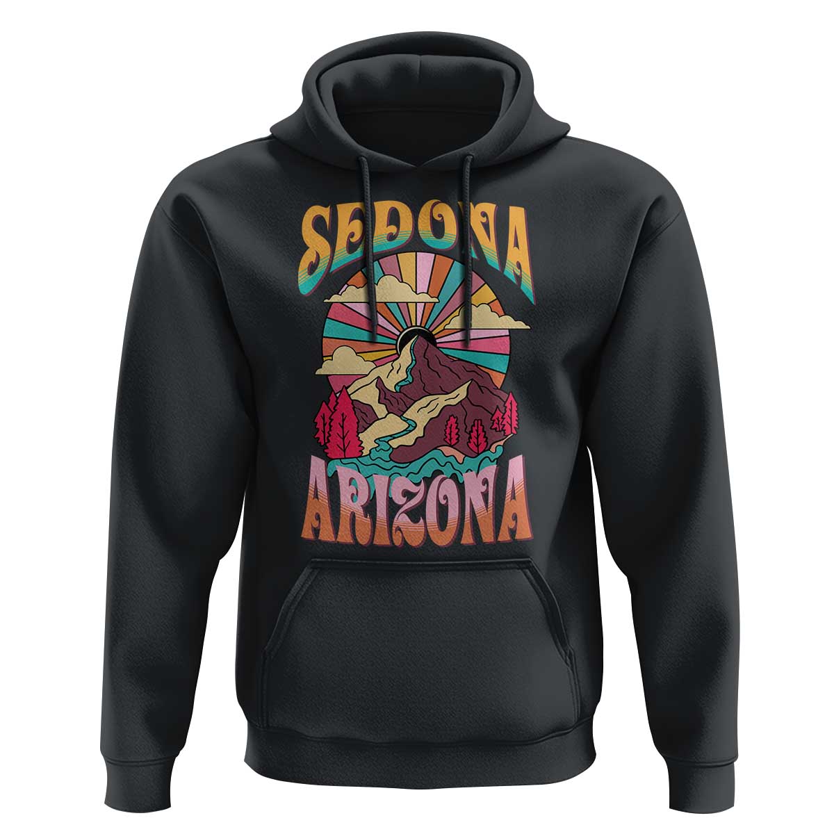 Vintage Retro Sedona Arizona Graphic Hoodie Psychedelic Red Rock Mountain Sunset Travel Souvenir