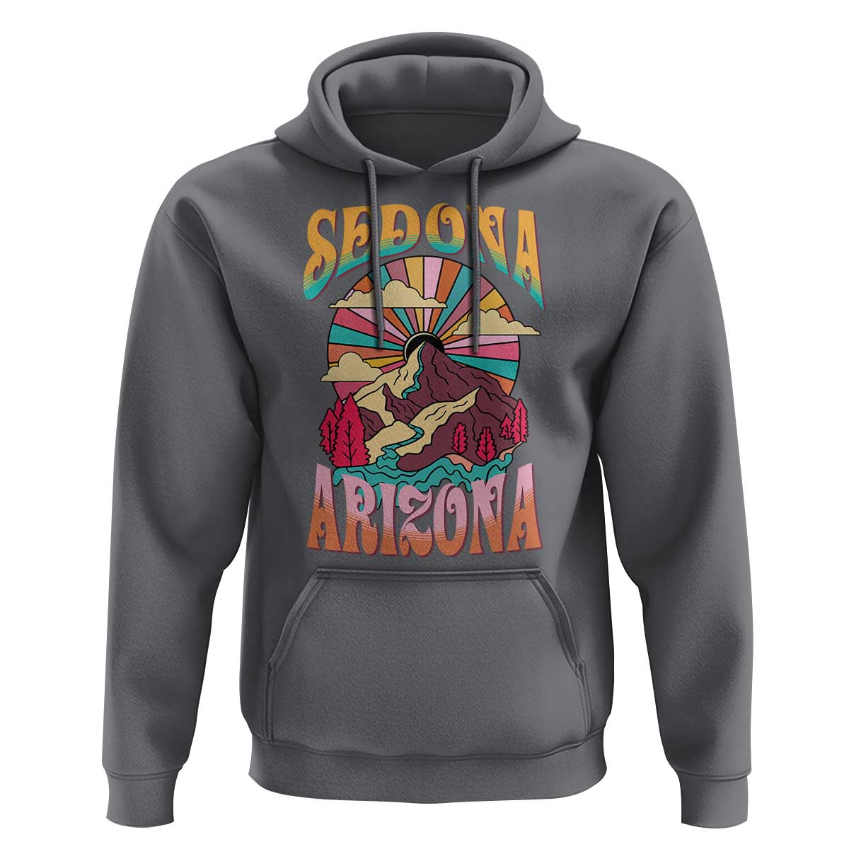 Vintage Retro Sedona Arizona Graphic Hoodie Psychedelic Red Rock Mountain Sunset Travel Souvenir