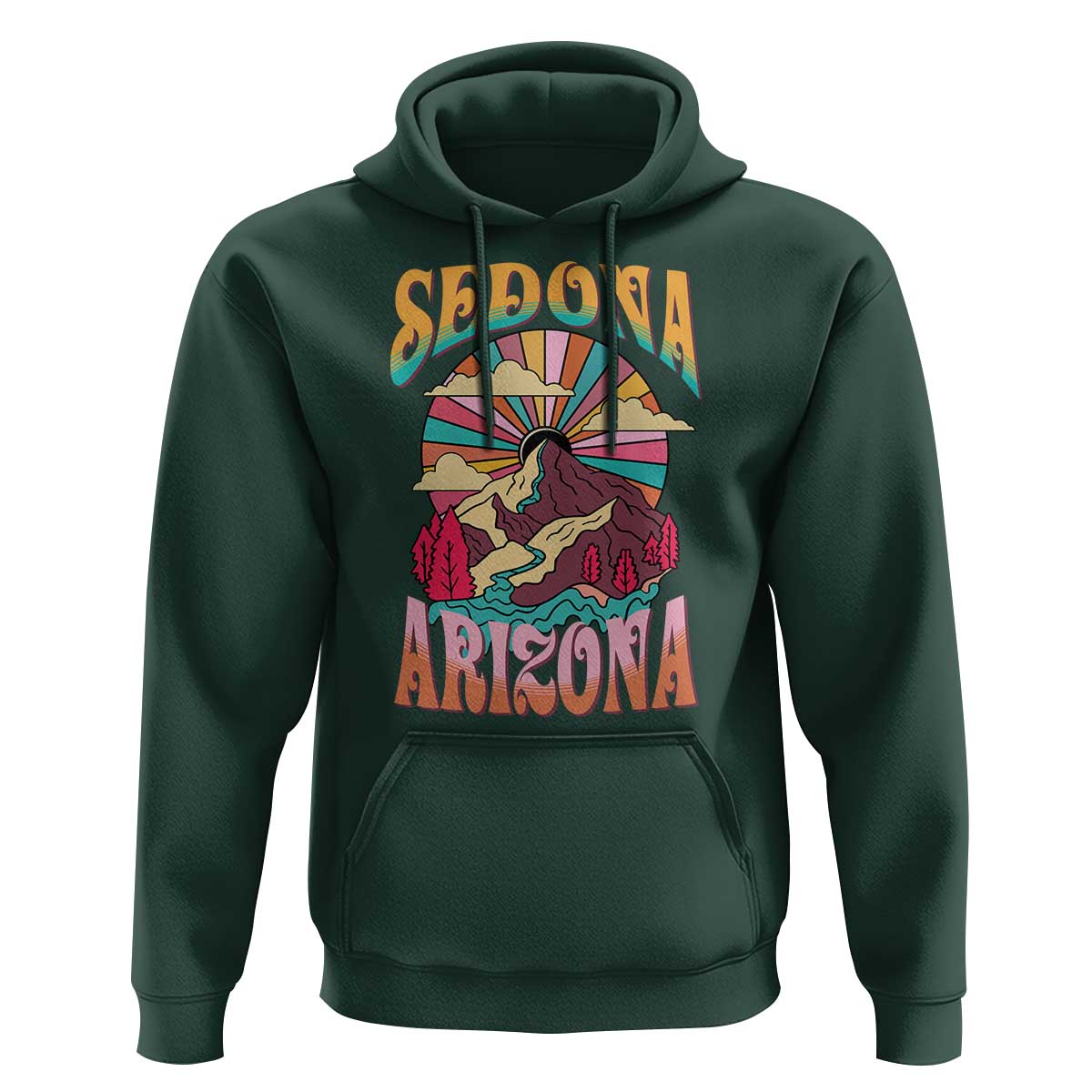 Vintage Retro Sedona Arizona Graphic Hoodie Psychedelic Red Rock Mountain Sunset Travel Souvenir