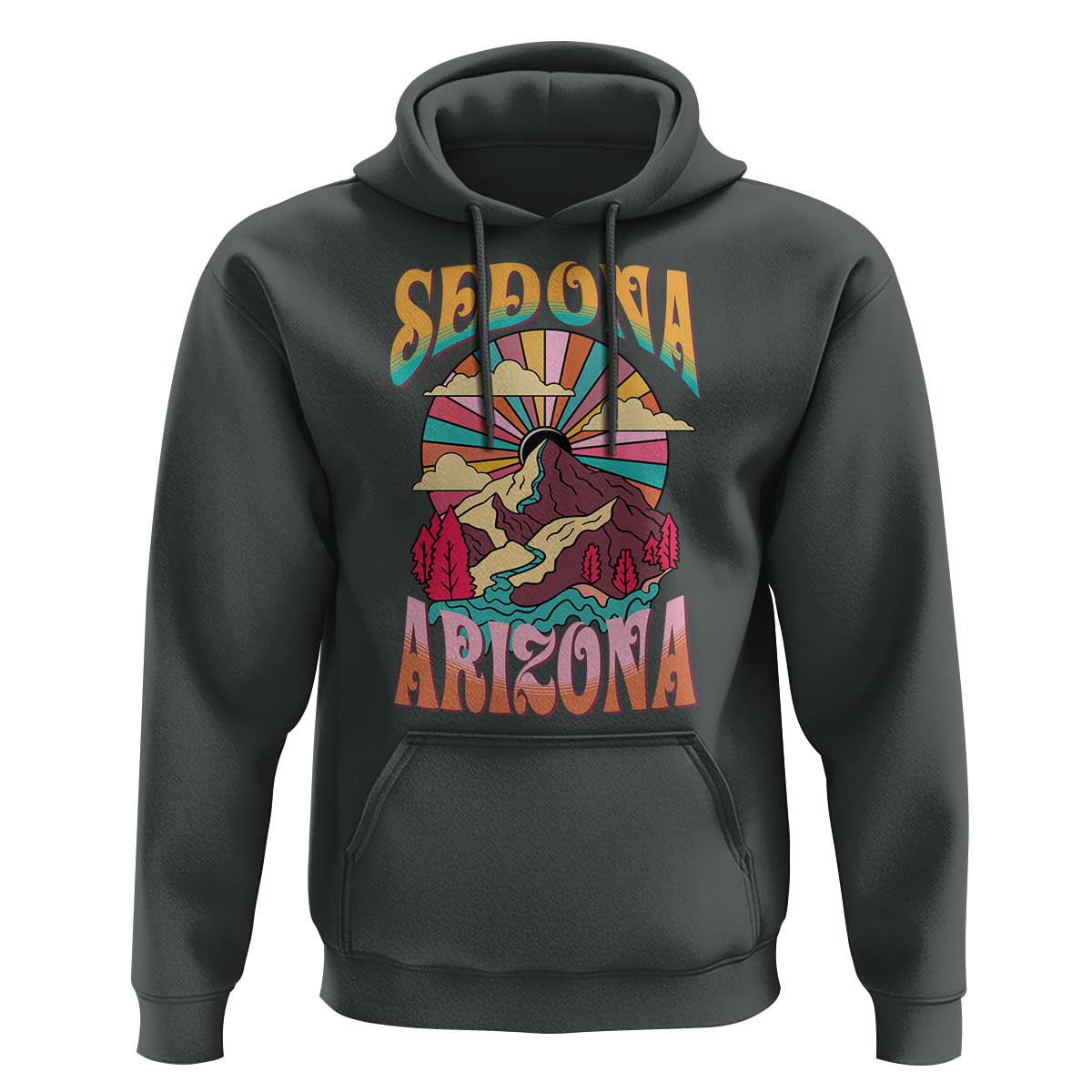 Vintage Retro Sedona Arizona Graphic Hoodie Psychedelic Red Rock Mountain Sunset Travel Souvenir