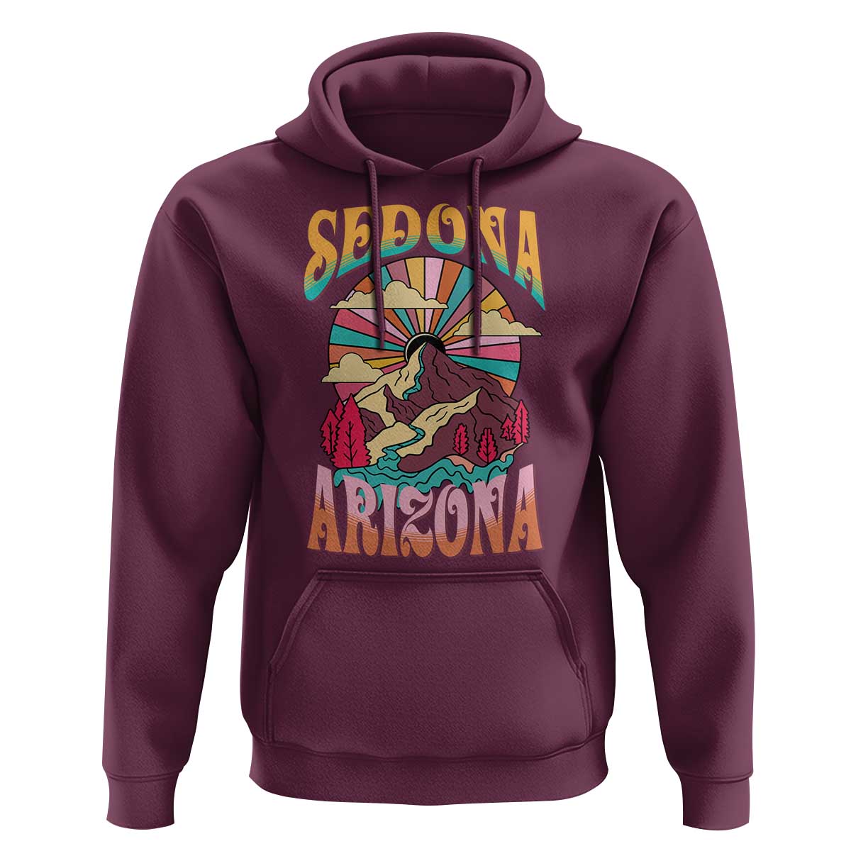 Vintage Retro Sedona Arizona Graphic Hoodie Psychedelic Red Rock Mountain Sunset Travel Souvenir
