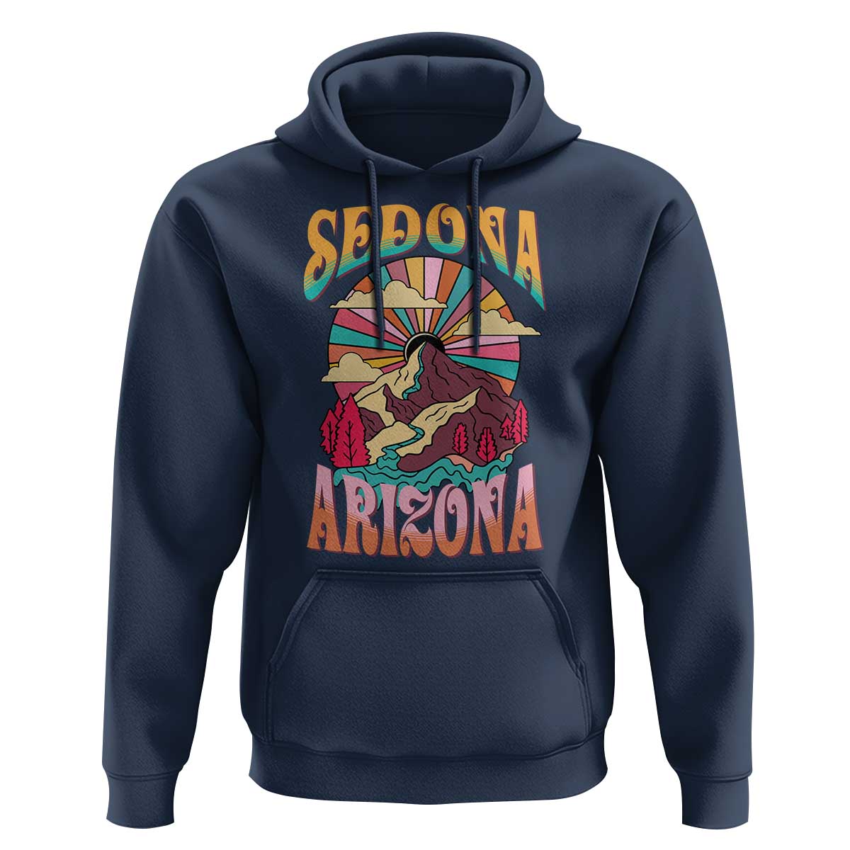 Vintage Retro Sedona Arizona Graphic Hoodie Psychedelic Red Rock Mountain Sunset Travel Souvenir