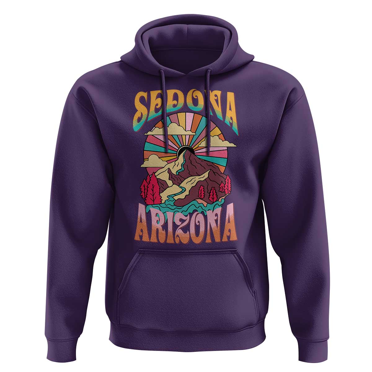 Vintage Retro Sedona Arizona Graphic Hoodie Psychedelic Red Rock Mountain Sunset Travel Souvenir