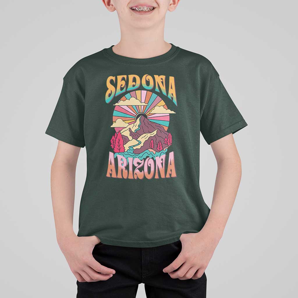 Vintage Retro Sedona Arizona Graphic T Shirt For Kid Psychedelic Red Rock Mountain Sunset Travel Souvenir