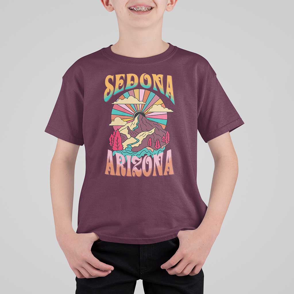 Vintage Retro Sedona Arizona Graphic T Shirt For Kid Psychedelic Red Rock Mountain Sunset Travel Souvenir