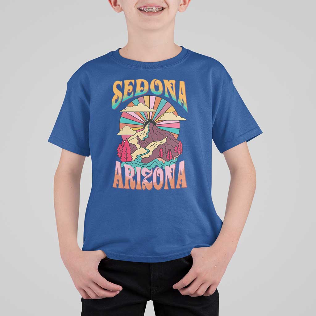Vintage Retro Sedona Arizona Graphic T Shirt For Kid Psychedelic Red Rock Mountain Sunset Travel Souvenir