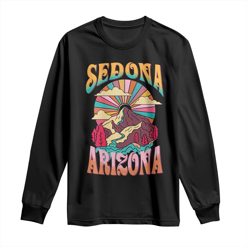 Vintage Retro Sedona Arizona Graphic Long Sleeve Shirt Psychedelic Red Rock Mountain Sunset Travel Souvenir