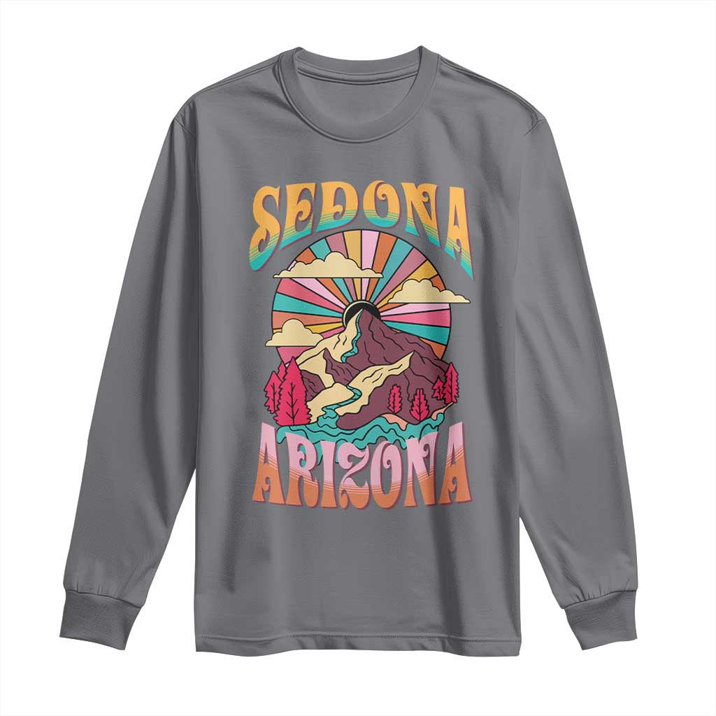 Vintage Retro Sedona Arizona Graphic Long Sleeve Shirt Psychedelic Red Rock Mountain Sunset Travel Souvenir