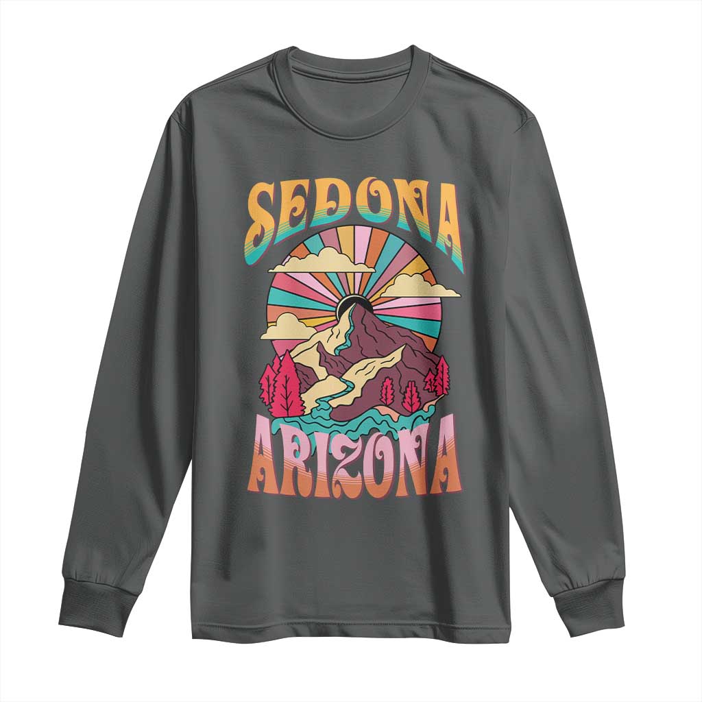 Vintage Retro Sedona Arizona Graphic Long Sleeve Shirt Psychedelic Red Rock Mountain Sunset Travel Souvenir