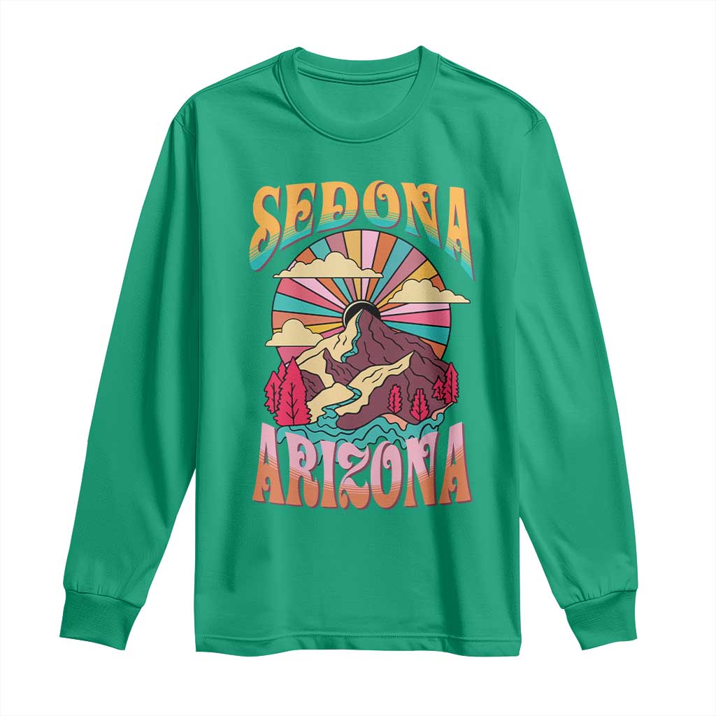 Vintage Retro Sedona Arizona Graphic Long Sleeve Shirt Psychedelic Red Rock Mountain Sunset Travel Souvenir