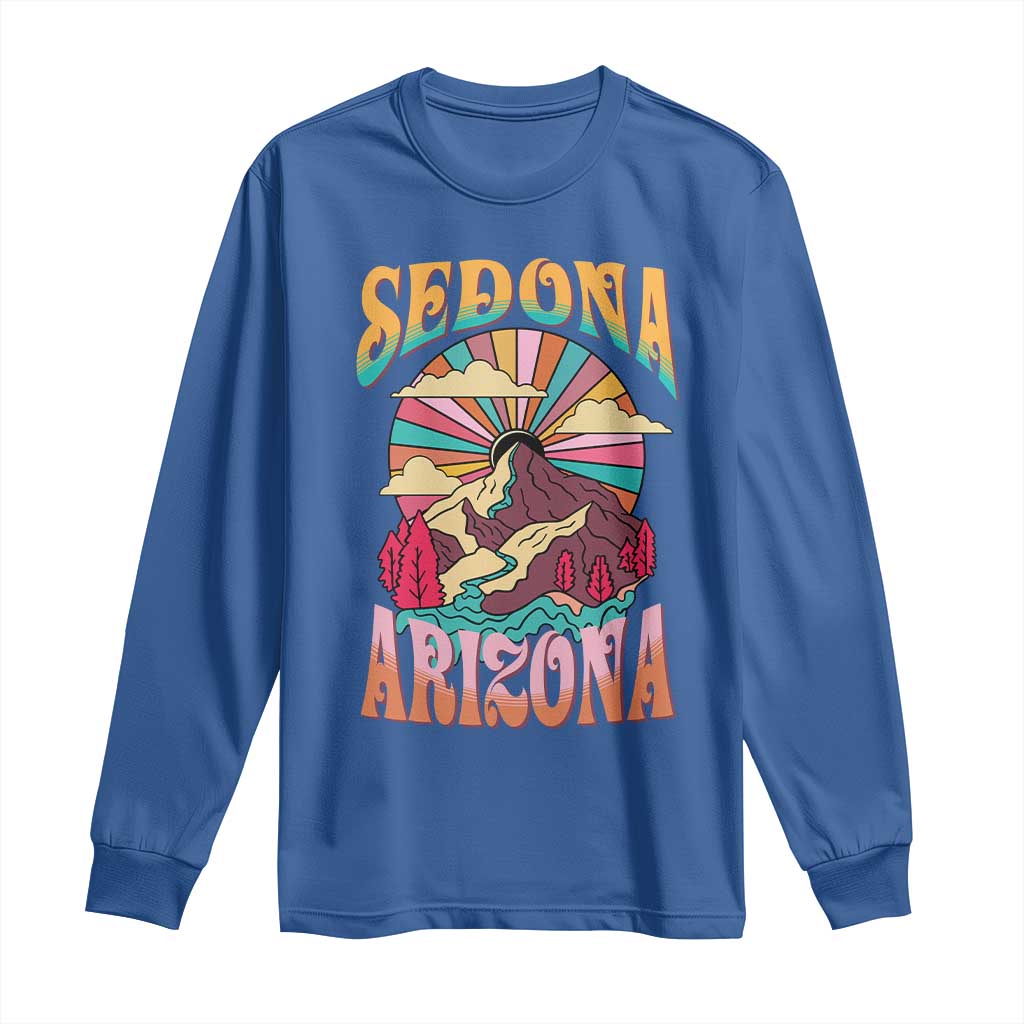 Vintage Retro Sedona Arizona Graphic Long Sleeve Shirt Psychedelic Red Rock Mountain Sunset Travel Souvenir