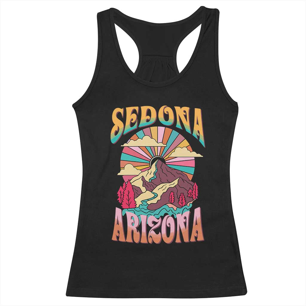 Vintage Retro Sedona Arizona Graphic Racerback Tank Top Psychedelic Red Rock Mountain Sunset Travel Souvenir