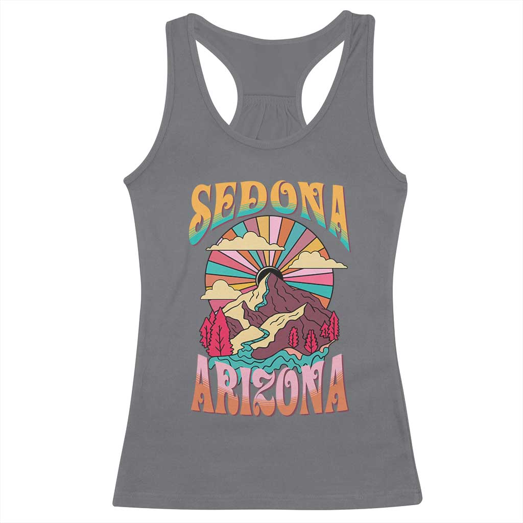 Vintage Retro Sedona Arizona Graphic Racerback Tank Top Psychedelic Red Rock Mountain Sunset Travel Souvenir