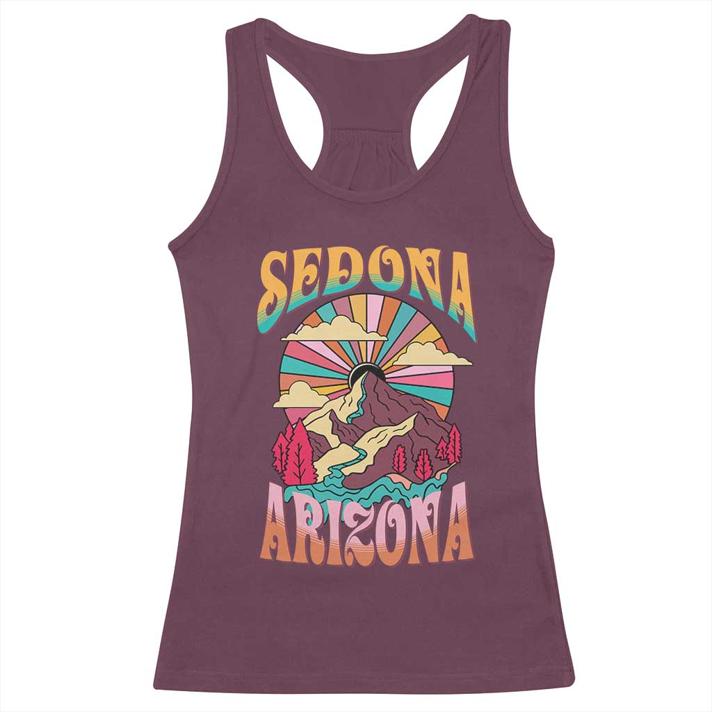Vintage Retro Sedona Arizona Graphic Racerback Tank Top Psychedelic Red Rock Mountain Sunset Travel Souvenir