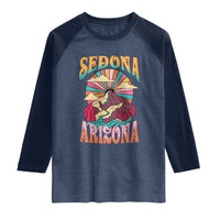 Vintage Retro Sedona Arizona Graphic Raglan Shirt Psychedelic Red Rock Mountain Sunset Travel Souvenir