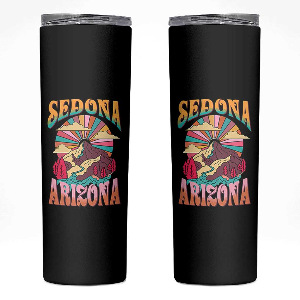 Vintage Retro Sedona Arizona Graphic Skinny Tumbler Psychedelic Red Rock Mountain Sunset Travel Souvenir