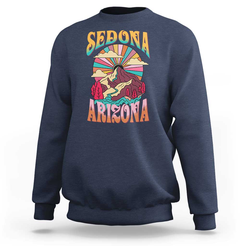 Vintage Retro Sedona Arizona Graphic Sweatshirt Psychedelic Red Rock Mountain Sunset Travel Souvenir