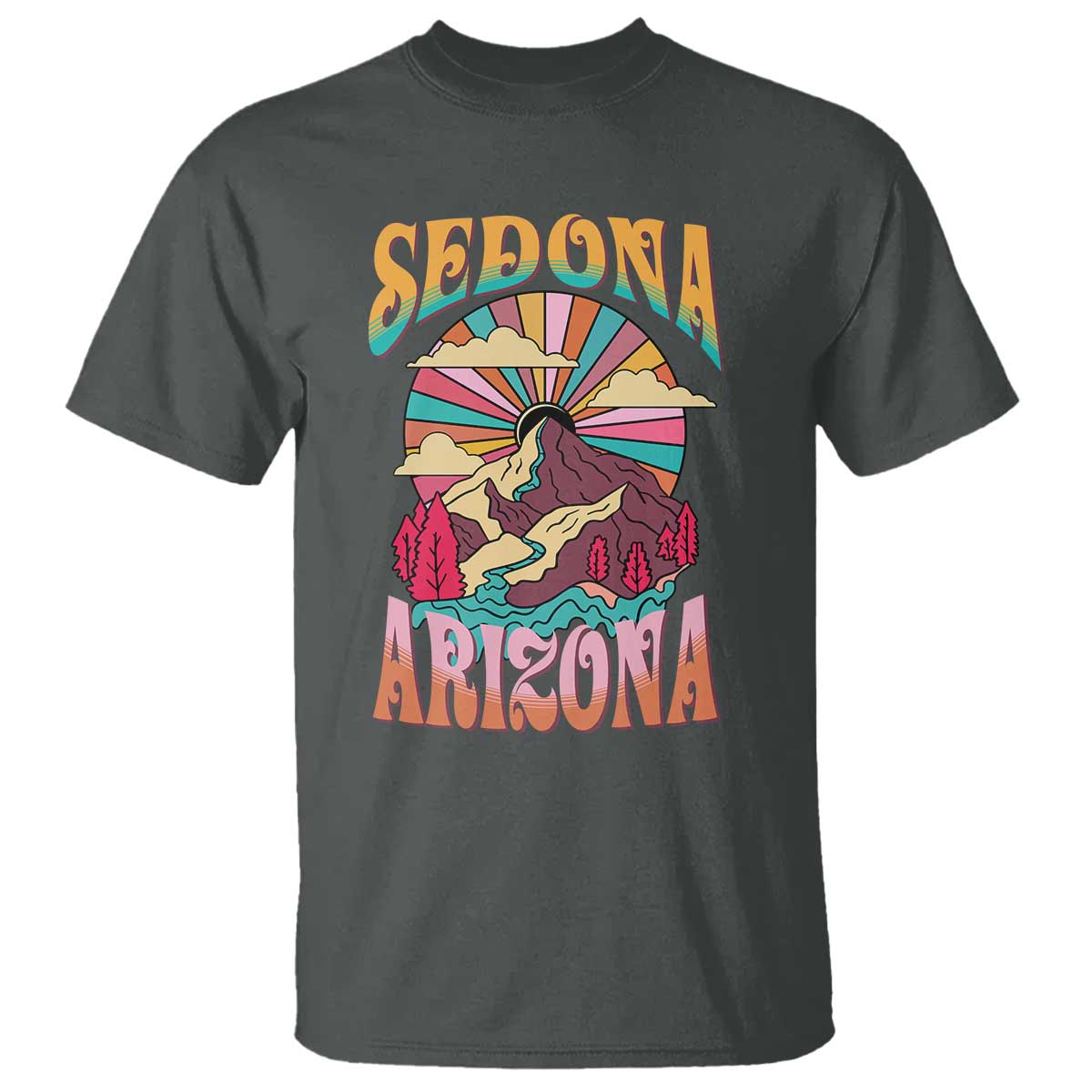 Vintage Retro Sedona Arizona Graphic T Shirt Psychedelic Red Rock Mountain Sunset Travel Souvenir