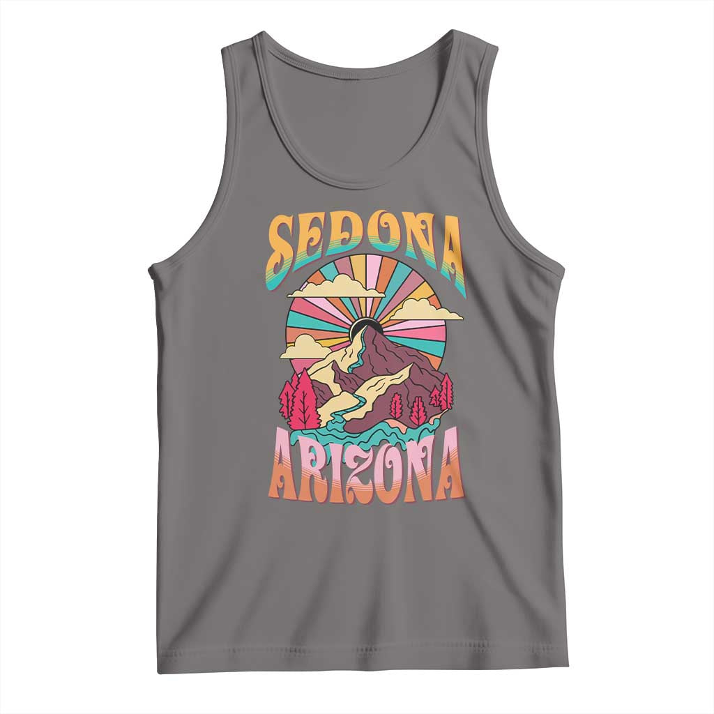Vintage Retro Sedona Arizona Graphic Tank Top Psychedelic Red Rock Mountain Sunset Travel Souvenir