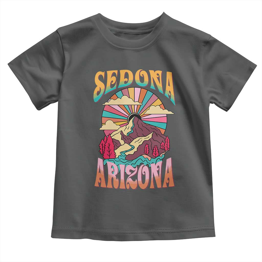 Vintage Retro Sedona Arizona Graphic Toddler T Shirt Psychedelic Red Rock Mountain Sunset Travel Souvenir