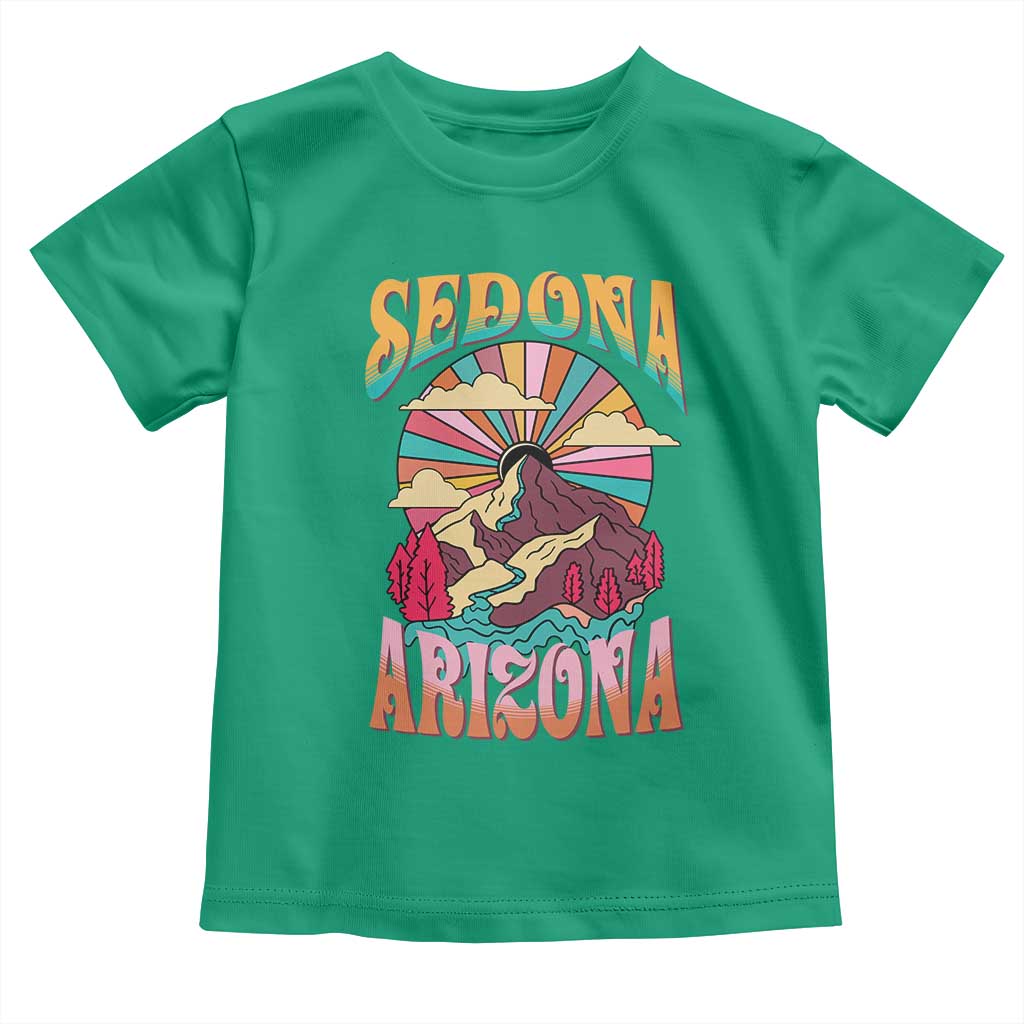 Vintage Retro Sedona Arizona Graphic Toddler T Shirt Psychedelic Red Rock Mountain Sunset Travel Souvenir