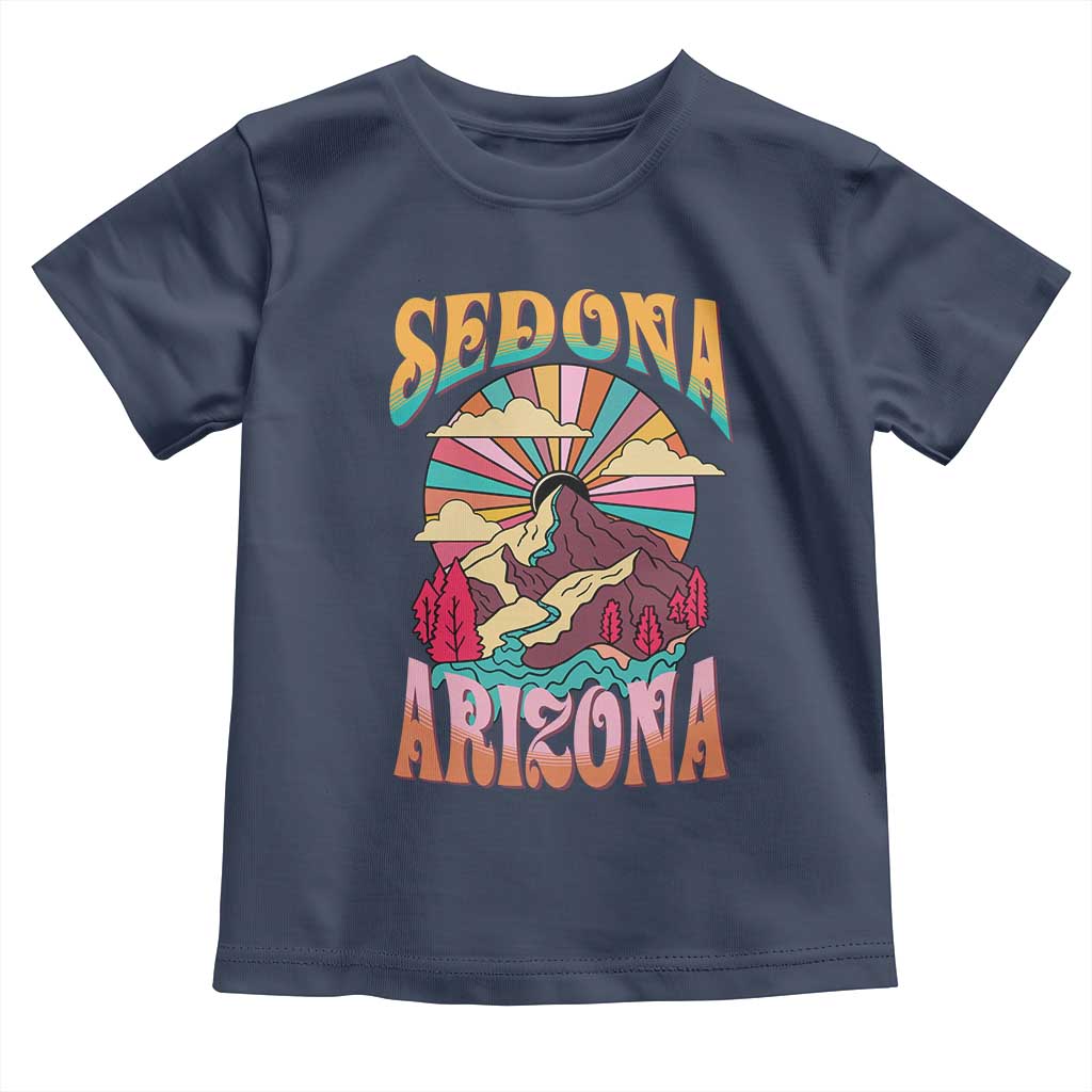 Vintage Retro Sedona Arizona Graphic Toddler T Shirt Psychedelic Red Rock Mountain Sunset Travel Souvenir