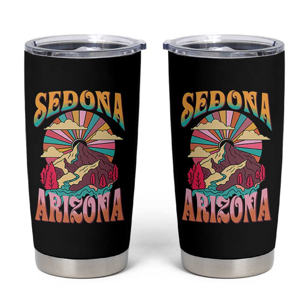 Vintage Retro Sedona Arizona Graphic Tumbler Cup Psychedelic Red Rock Mountain Sunset Travel Souvenir