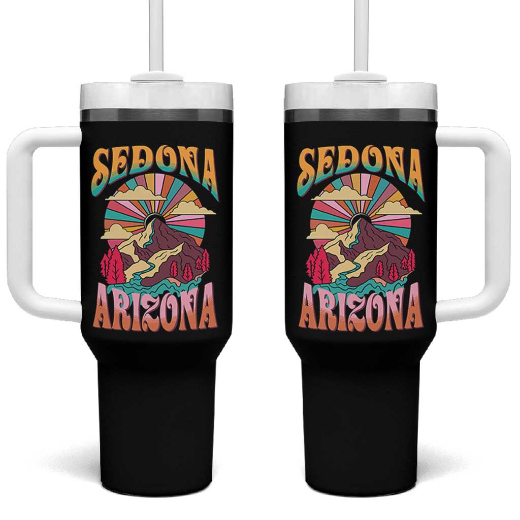 Vintage Retro Sedona Arizona Graphic Tumbler With Handle Psychedelic Red Rock Mountain Sunset Travel Souvenir
