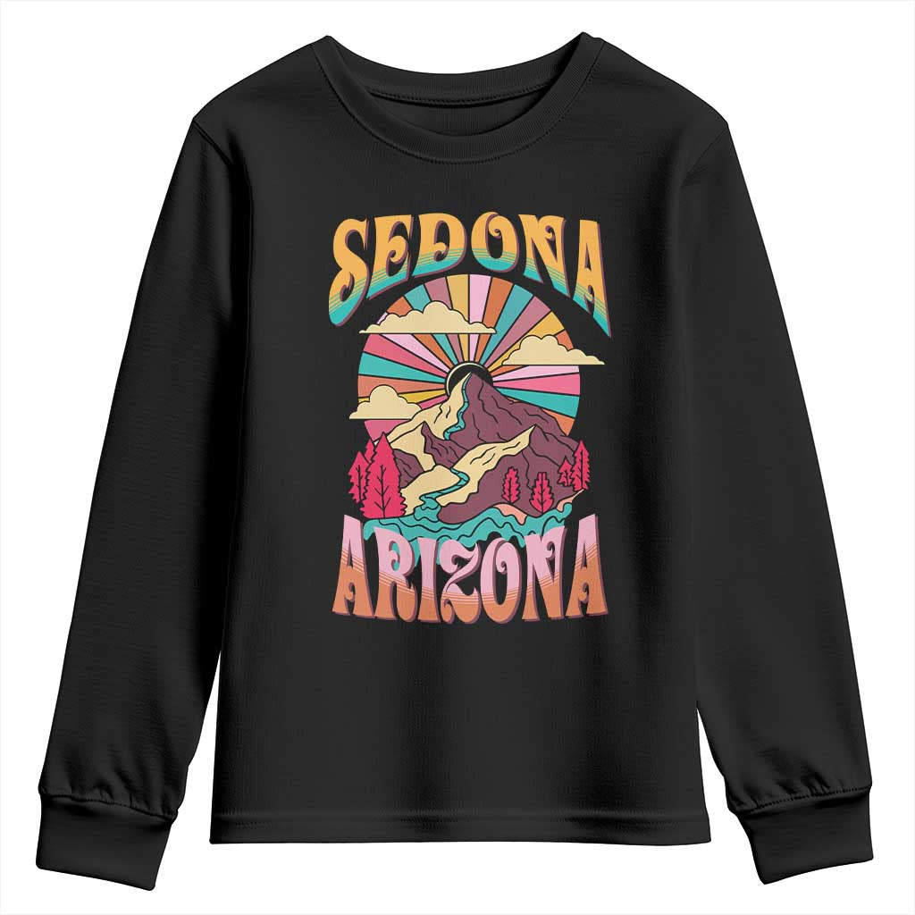 Vintage Retro Sedona Arizona Graphic Youth Sweatshirt Psychedelic Red Rock Mountain Sunset Travel Souvenir