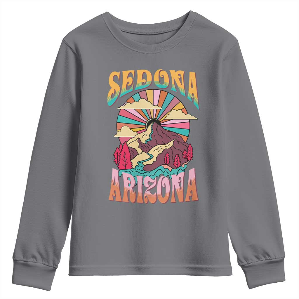 Vintage Retro Sedona Arizona Graphic Youth Sweatshirt Psychedelic Red Rock Mountain Sunset Travel Souvenir