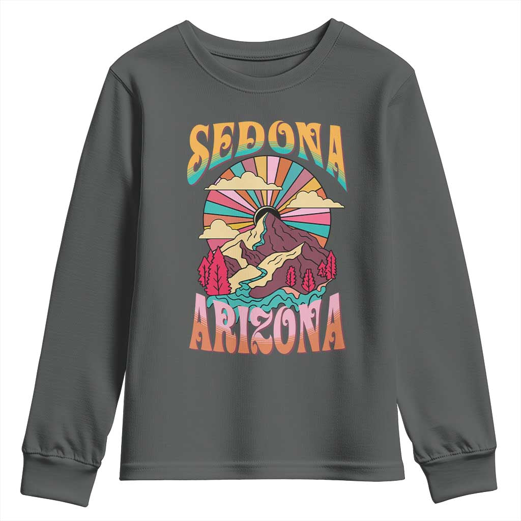 Vintage Retro Sedona Arizona Graphic Youth Sweatshirt Psychedelic Red Rock Mountain Sunset Travel Souvenir