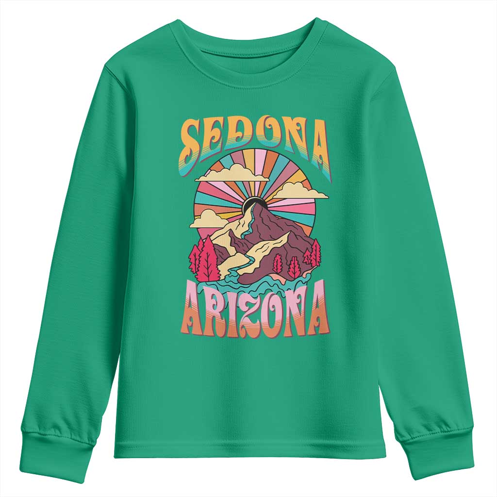 Vintage Retro Sedona Arizona Graphic Youth Sweatshirt Psychedelic Red Rock Mountain Sunset Travel Souvenir