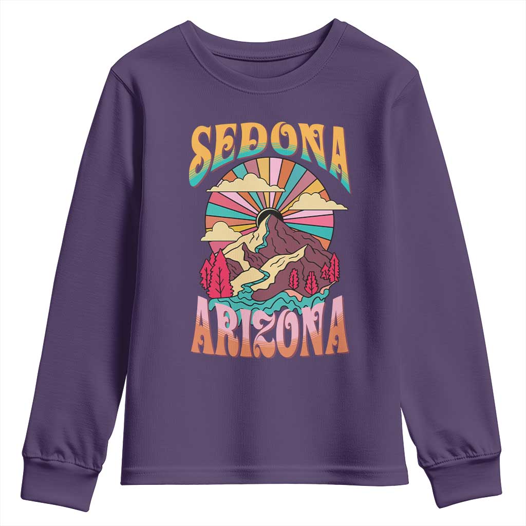 Vintage Retro Sedona Arizona Graphic Youth Sweatshirt Psychedelic Red Rock Mountain Sunset Travel Souvenir