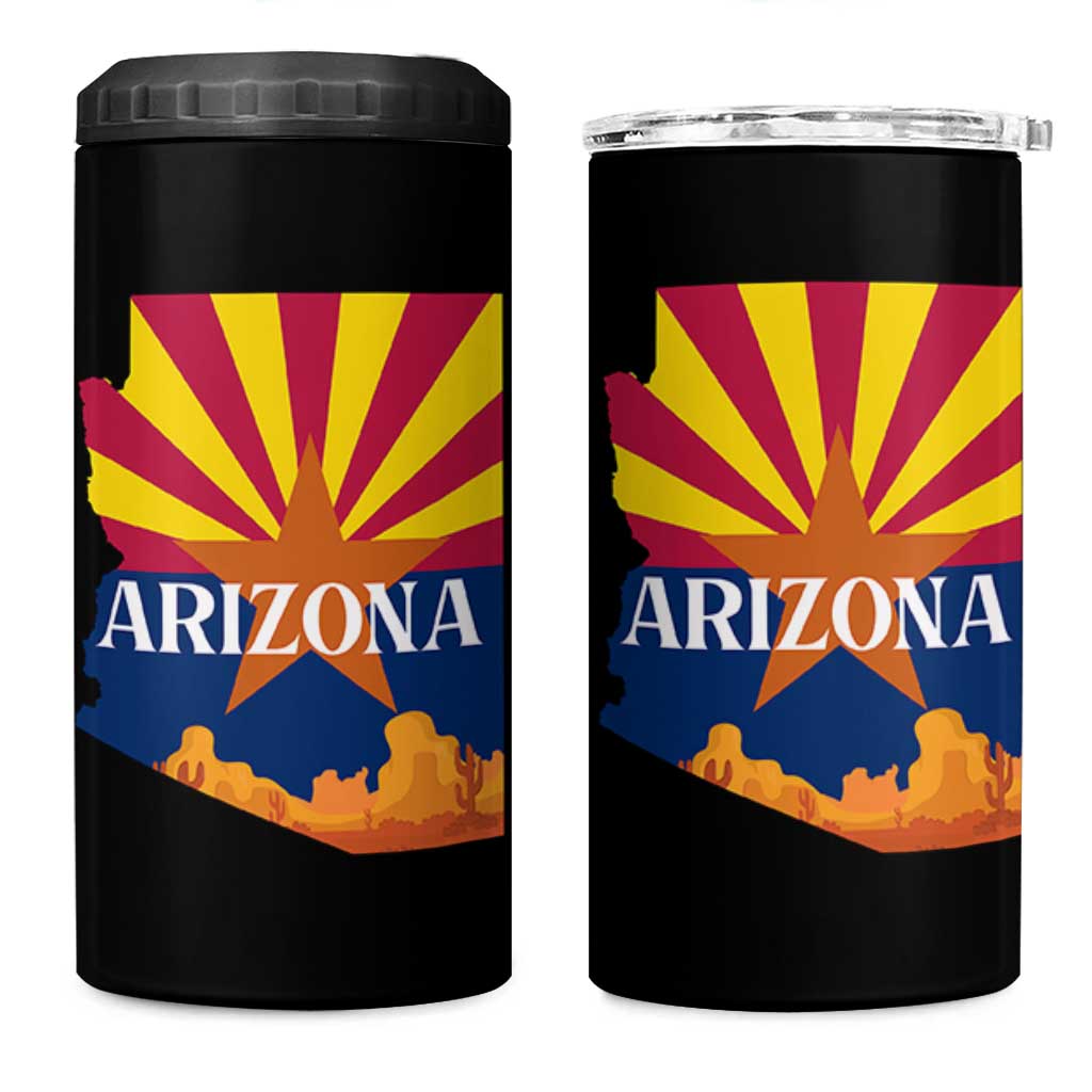 Arizona State Flag Map Graphic 4 in 1 Can Cooler Tumbler Southwest Sunburst Cactus State Pride Souvenir