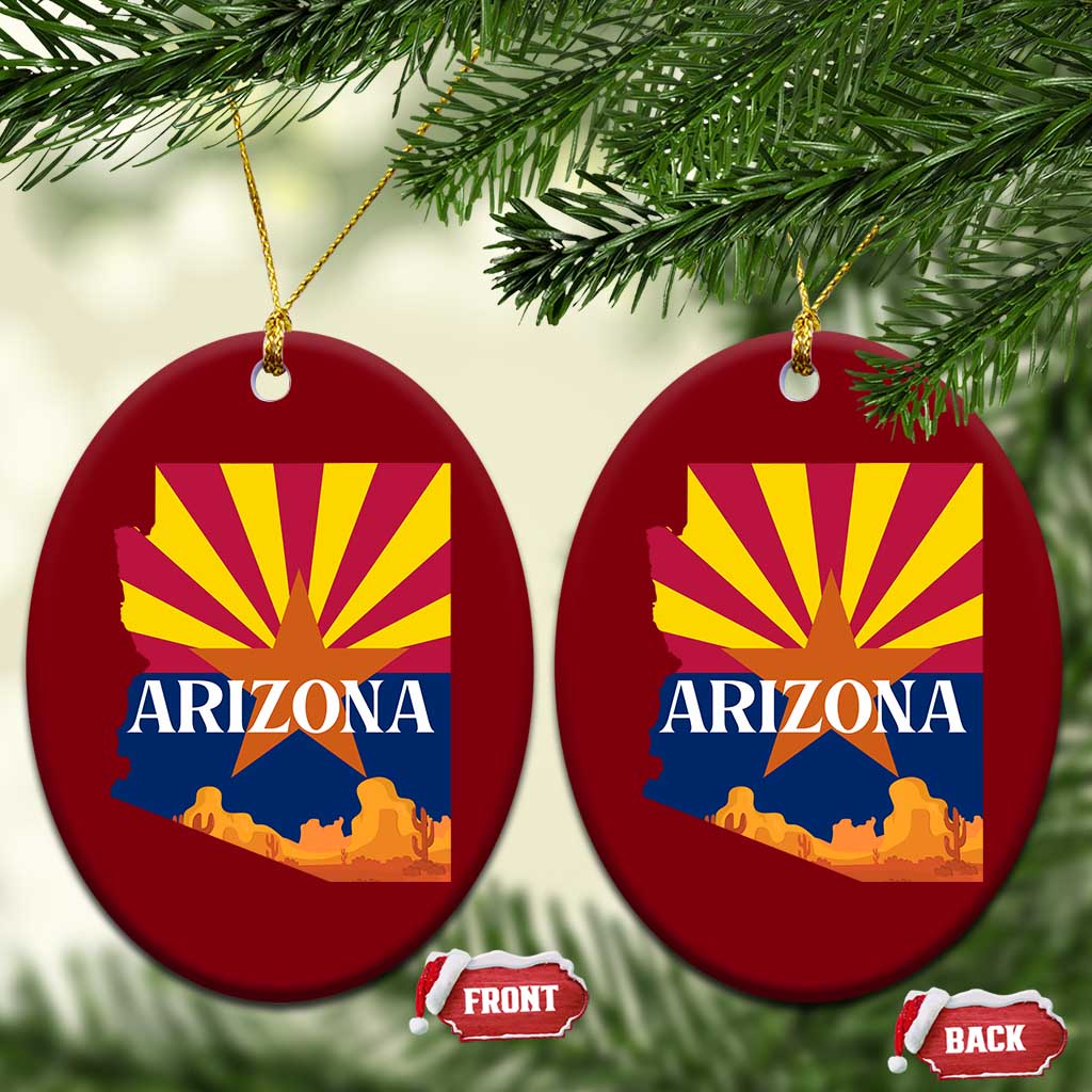 Arizona State Flag Map Graphic Ceramic Ornament Southwest Sunburst Cactus State Pride Souvenir