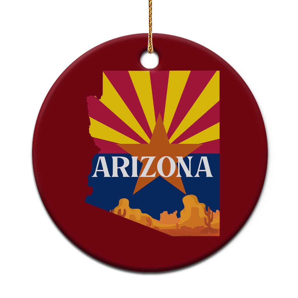 Arizona State Flag Map Graphic Ceramic Ornament Southwest Sunburst Cactus State Pride Souvenir
