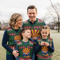 Arizona State Flag Map Graphic V-Neck Knit Sweater Vest Southwest Sunburst Cactus State Pride Souvenir