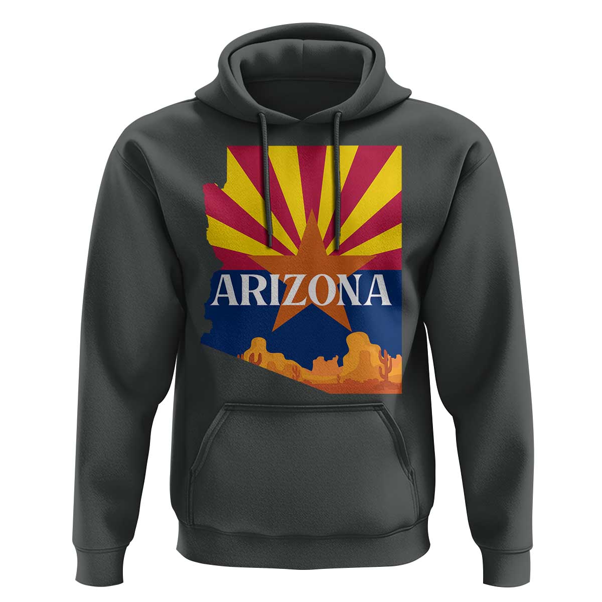 Arizona State Flag Map Graphic Hoodie Southwest Sunburst Cactus State Pride Souvenir